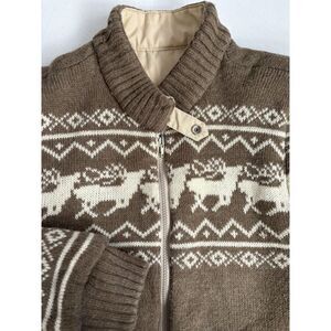 Hudson's The Men's Store Medium VTG Brown Tan Knit‎ Reindeer Reversible Jacket